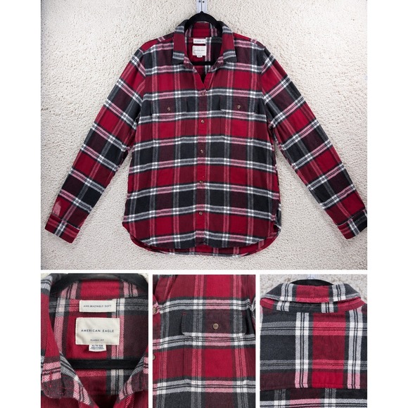 American Eagle Outfitters Tops - American Eagle Plaid Flannel Shirt Womens XL Red Black Classic Fit Soft